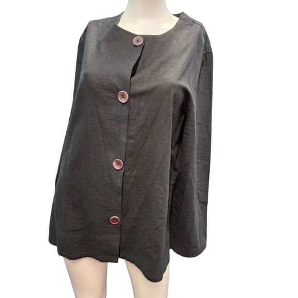 Black Linen Dress Top Size Large - Picture 4 of 8